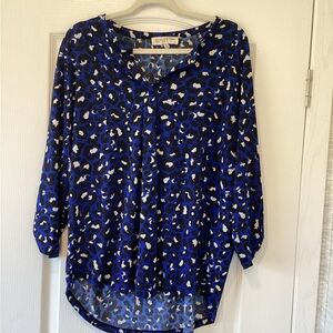 Jones New York Blue Leopard Print Long Sleeve Blouse 2XL EUC